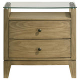 Granada 2-drawer Glass Top Nightstand Natural Pine | Beige | Natural Pine | 224922