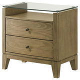 Granada 2-drawer Glass Top Nightstand Natural Pine | Beige | Natural Pine | 224922