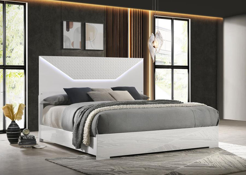 Ives Panel Bed LED Headboard White High Gloss