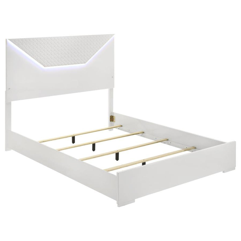 Ives Panel Bed LED Headboard White High Gloss