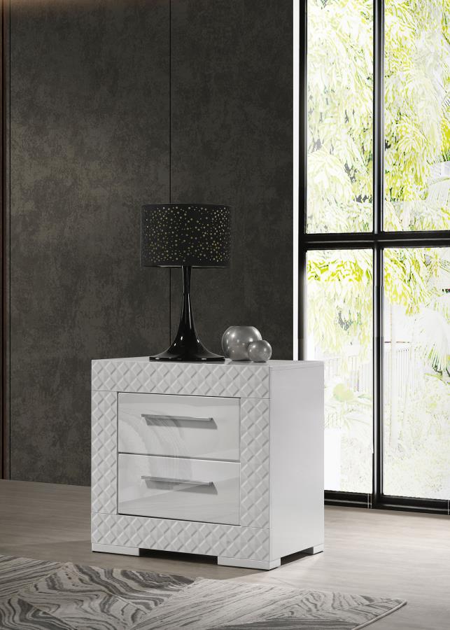 Ives 2-drawer Nightstand Bedside Table White High Gloss | White | White High Gloss | 224942