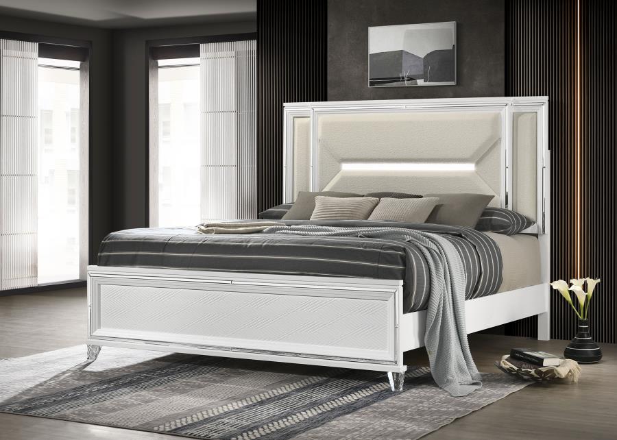 Marmore 64-inch Queen Panel Bed LED Headboard White | Queen | White | 224961Q
