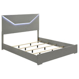 Ives Eastern King Panel Bed LED Headboard Grey High Gloss | Grey | Grey High Gloss | 224971KE