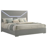 Ives Eastern King Panel Bed LED Headboard Grey High Gloss | Grey | Grey High Gloss | 224971KE