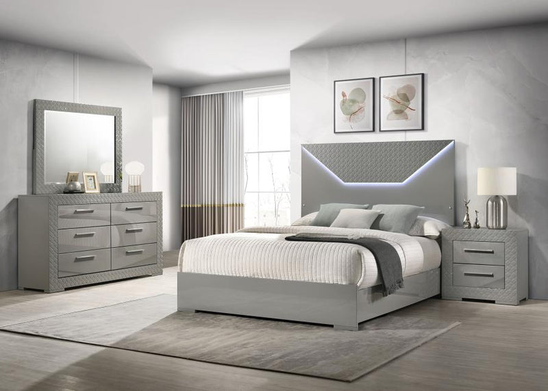 Ives 4-piece Bedroom Set Grey High Gloss
