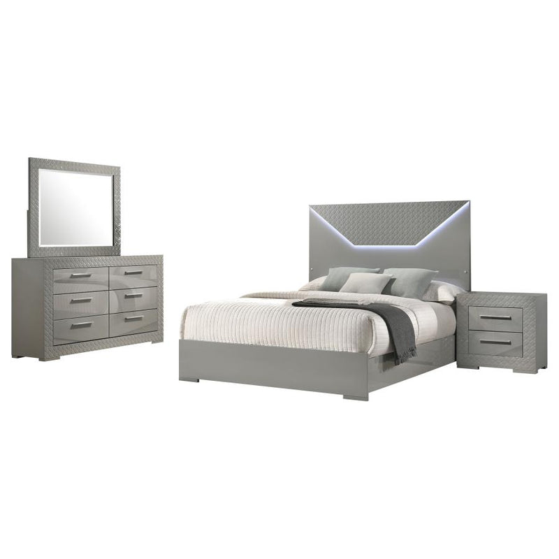 Ives 4-piece Bedroom Set Grey High Gloss