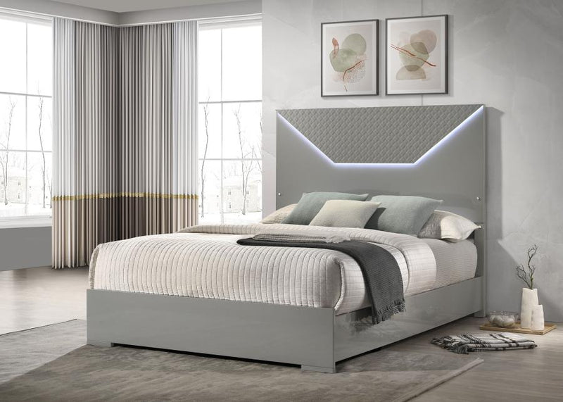 Ives Panel Bed LED Headboard Grey High Gloss