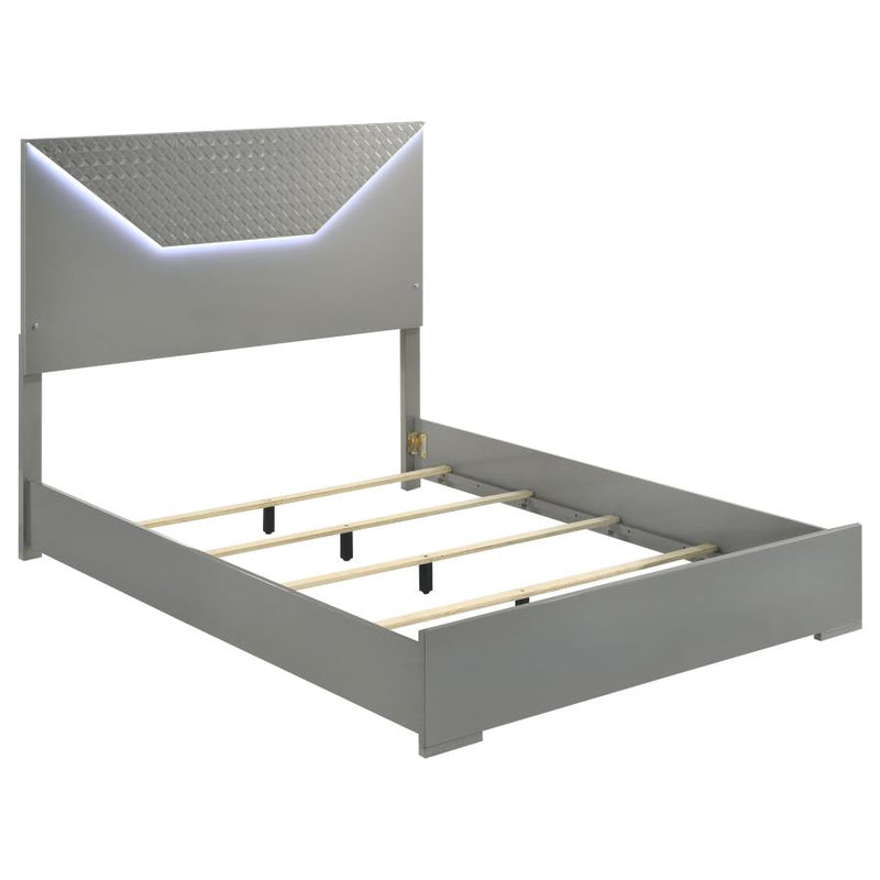 Ives Panel Bed LED Headboard Grey High Gloss