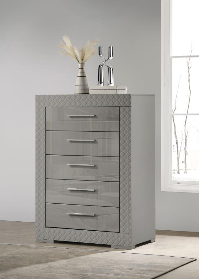 Ives 5-drawer Bedroom Chest of Drawers Grey High Gloss | Grey | Grey High Gloss | 224975
