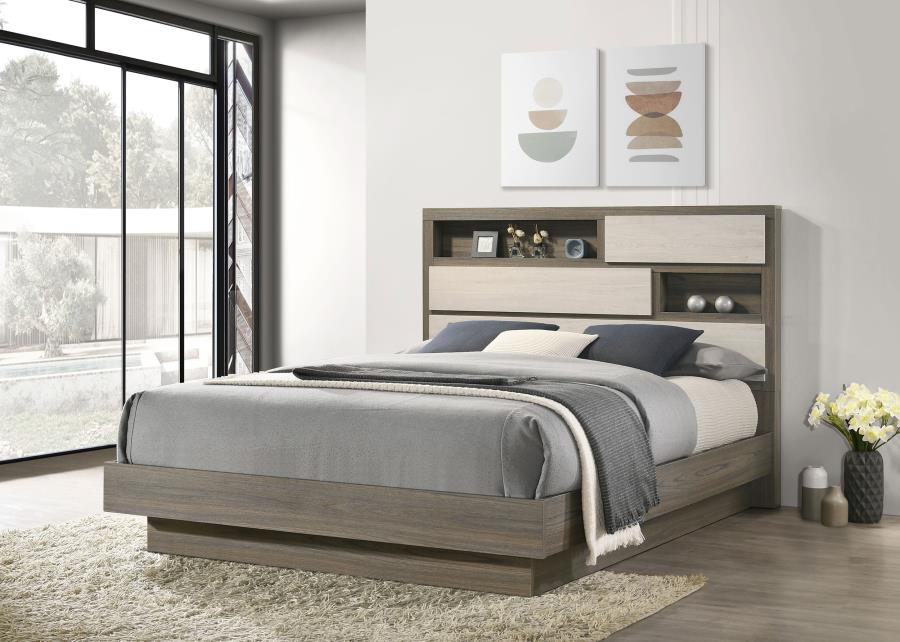 Fenwick Queen Bed Bookcase Headboard Grey Oak | Queen | Grey | Grey Oak / Almond | 224981Q