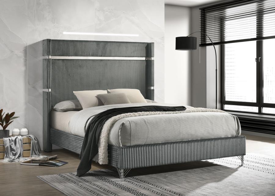Lucia 61-inch Upholstered Queen Wingback Bed Grey | Queen | Grey | 224991Q