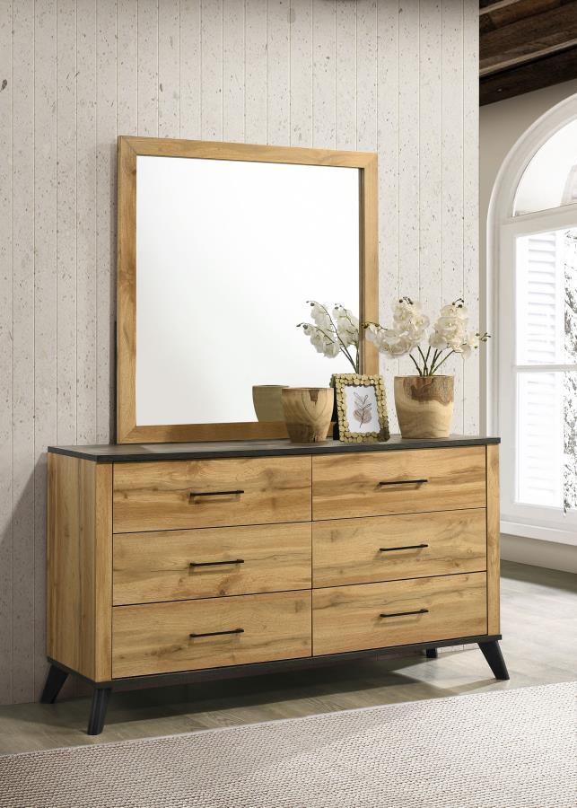 Kaywood 6-drawer Dresser and Mirror Natural Pine | Brown | Weathered Brown / Natural Pine | 225003M