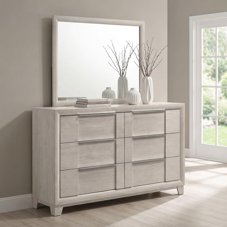 Farre 6-drawer Dresser with Mirror Washed Grey | Grey | Washed Grey | 225113M