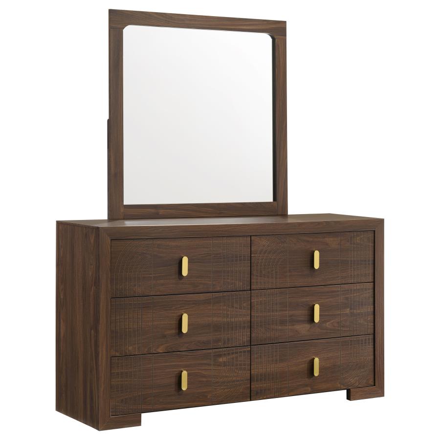 Etienne 6-drawer Dresser with Mirror Walnut | Brown | Walnut | 225123M