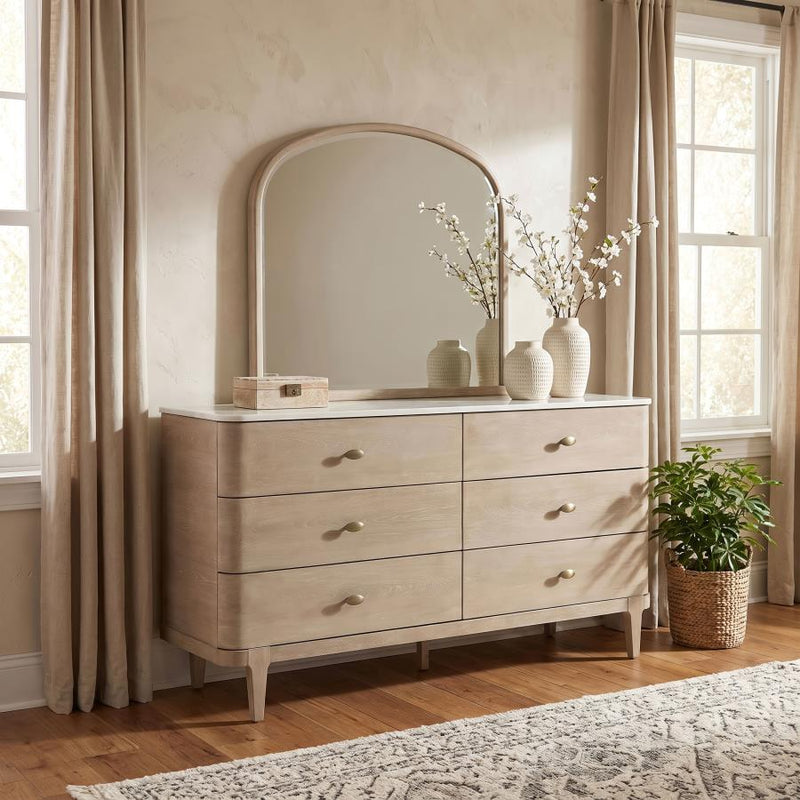Lucaire 6-drawer Dresser Cabinet with Mirror Sandstone