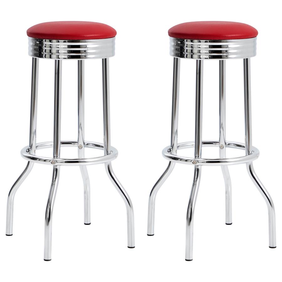 Retro Upholstered Metal Swivel Bar Stool Red (Set of 2) | 2299R
