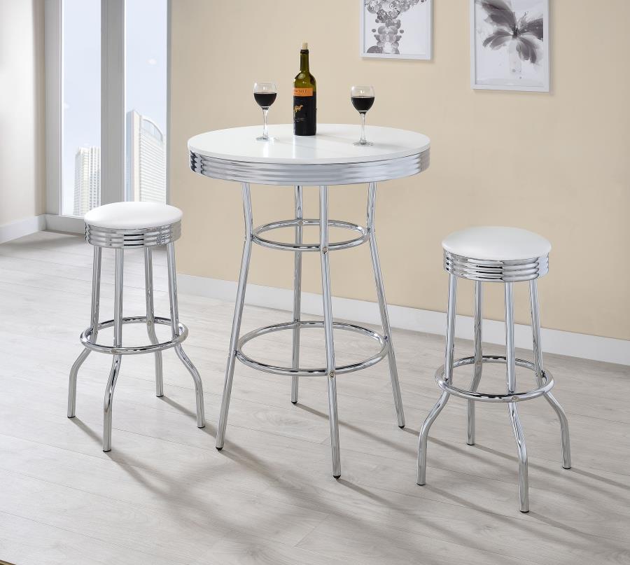 Retro 3-piece Round 1950s Bistro Pub Bar Table Set White | White | 2300-S3