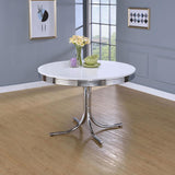 Retro Round 42-inch Wood Top Dining Table White and Chrome | Full | White | 2388