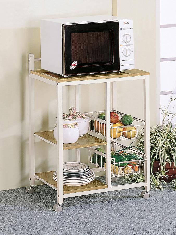 Kelvin 2-shelf Mobile Kitchen Cart Natural Brown and White | White | 2506