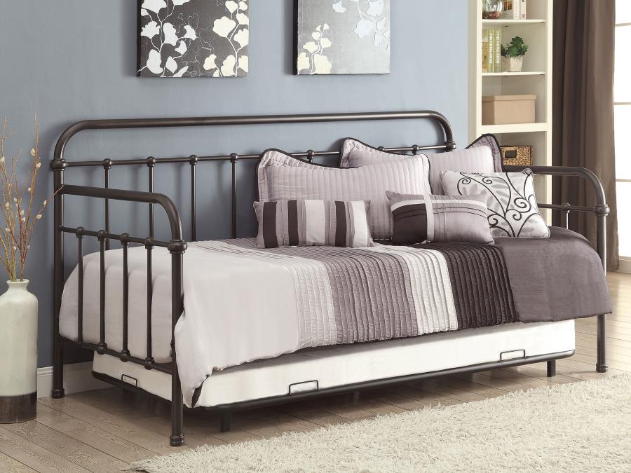 Livingston Metal Twin Daybed with Trundle Dark Bronze | Twin | Brown | Dark Bronze | 300398