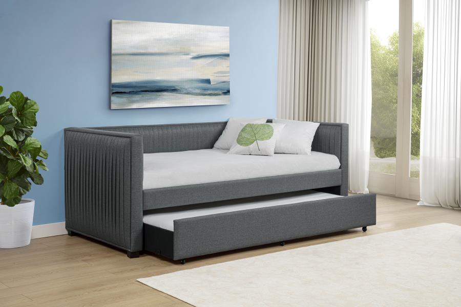Brodie Upholstered Twin Daybed with Trundle Grey | King | Grey | 300554