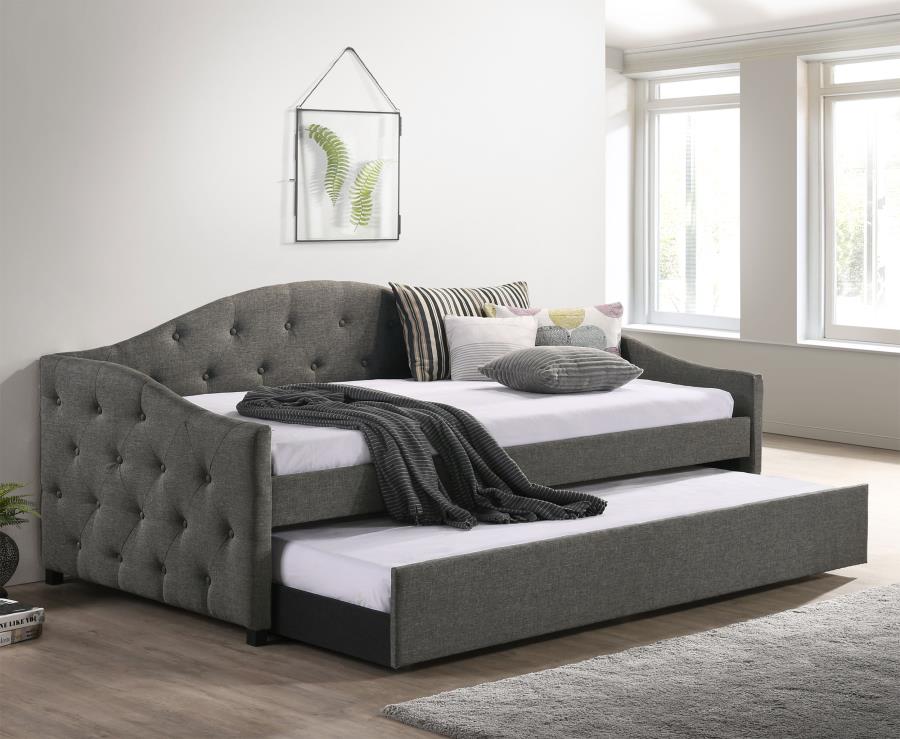 Sadie Upholstered Twin Daybed with Trundle Grey | King | Grey | 300638