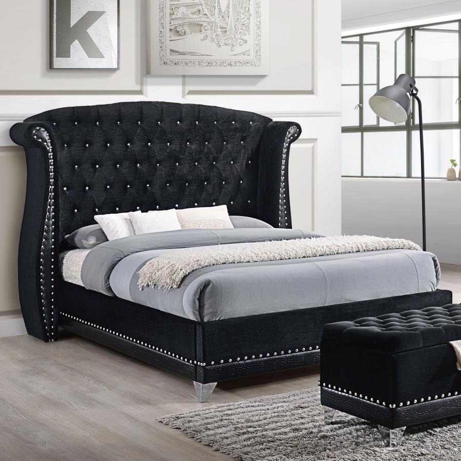 Barzini Upholstered Queen Wingback Bed Black | Queen | Black | 300643Q