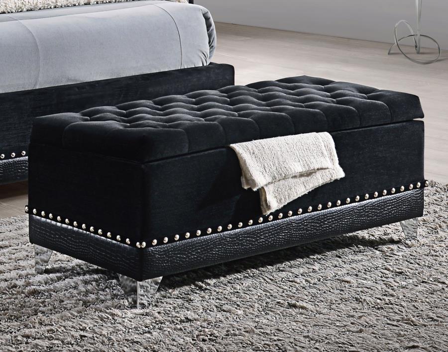 Barzini Velvet Upholstered Tufted Storage Bench Black | King | Black | 300644