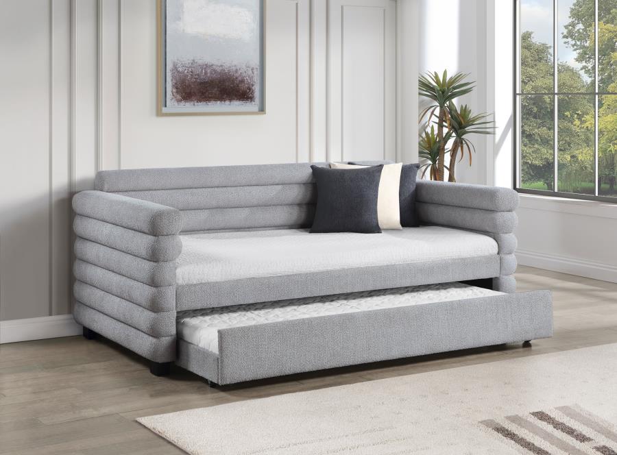 Patricia Boucle Upholstered Twin Day Bed with Trundle Grey | Twin | Grey | 300718