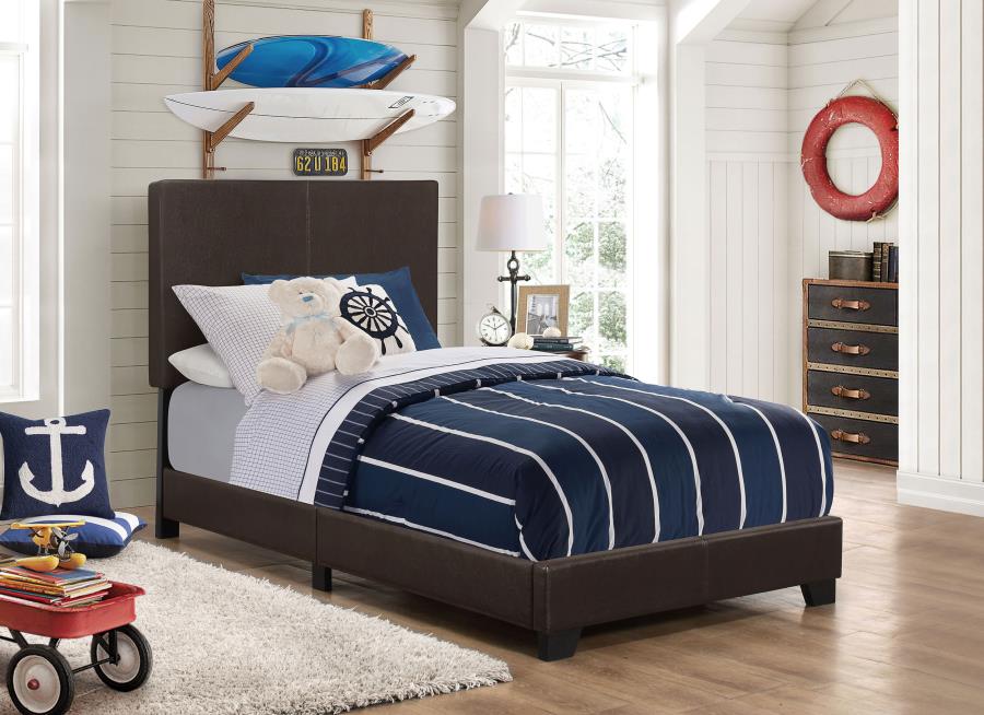 Dorian Faux Leather Upholstered Twin Panel Bed Brown | Twin | Brown | 300762T