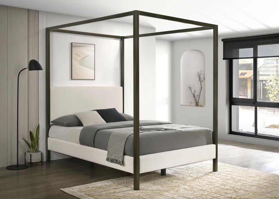 Monroe Upholstered Queen Canopy Bed Vanilla | Queen | Ivory | Vanilla | 300834Q