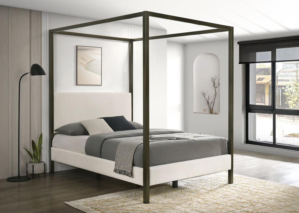 Eliza Upholstered Queen Canopy Bed Vanilla