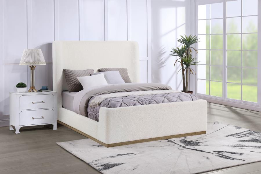 Nala Queen Bouclé Upholstered Platform Bed Cream | Queen | Ivory | Cream | 302046Q
