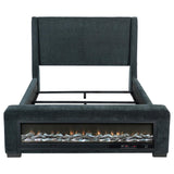 Preston Upholstered Eastern King Audio Flame Visualizer Bed Dark Blue | Blue | Dark Blue | 305821KE