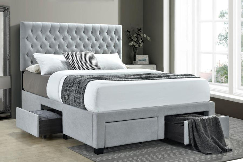 Soledad Upholstered Storage Panel Bed Light Grey