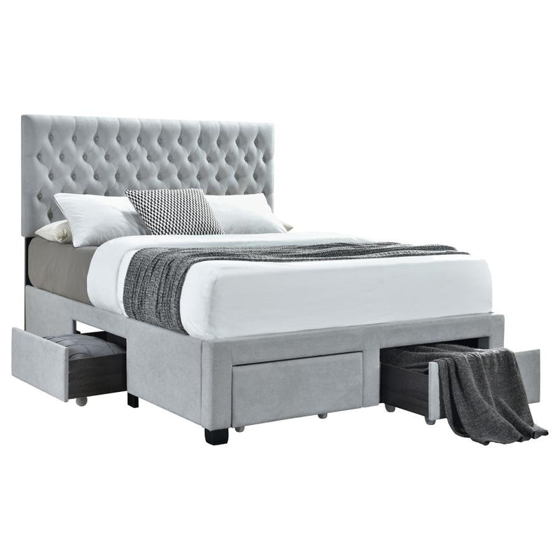 Soledad Upholstered Storage Panel Bed Light Grey
