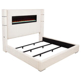 Tisdall Upholstered Eastern King Flame Visualizer Bed Cream | Ivory | Cream | 306032KE