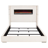 Tisdall Upholstered Eastern King Flame Visualizer Bed Cream | Ivory | Cream | 306032KE