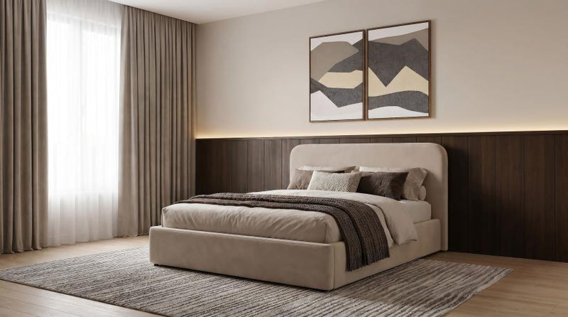 Anders Upholstered Storage Lift Platform Bed Beige