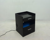 Furda 2-drawer LED Nightstand Bedside Table with Speaker Black Ash