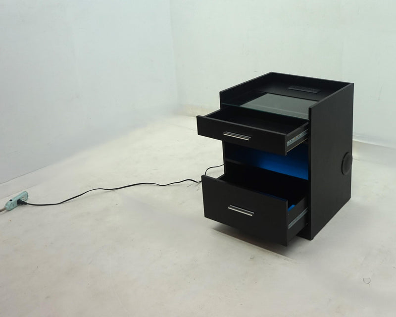 Furda 2-drawer LED Nightstand Bedside Table with Speaker Black Ash