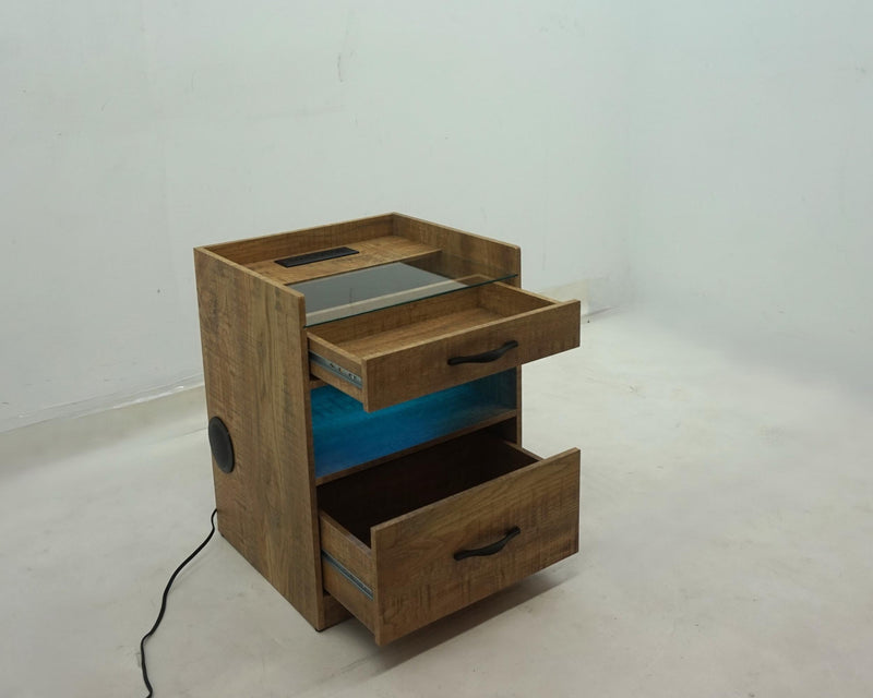 Furda 2-drawer LED Nightstand Bedside Table with Speaker Mango