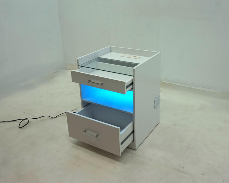 Furda 2-drawer LED Nightstand Bedside Table with Speaker White High Gloss