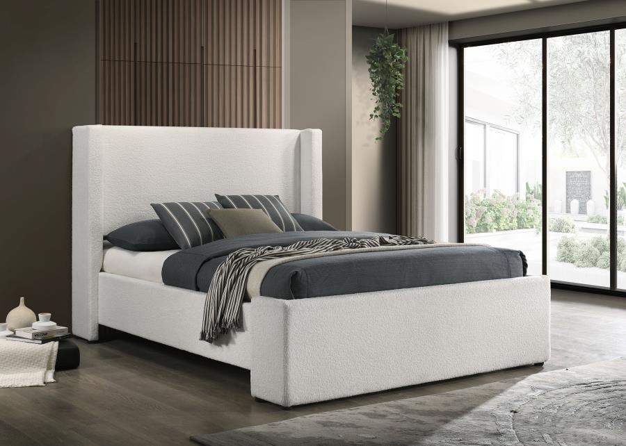 Alamosa Boucle Upholstered Queen Wingback Bed White | Queen | White | 310078Q