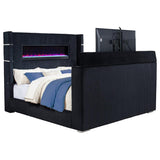 Tisdall Eastern King Flame Visualizer Wingback TV Bed Black | Black | 315868BLKKE