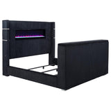 Tisdall Eastern King Flame Visualizer Wingback TV Bed Black | Black | 315868BLKKE