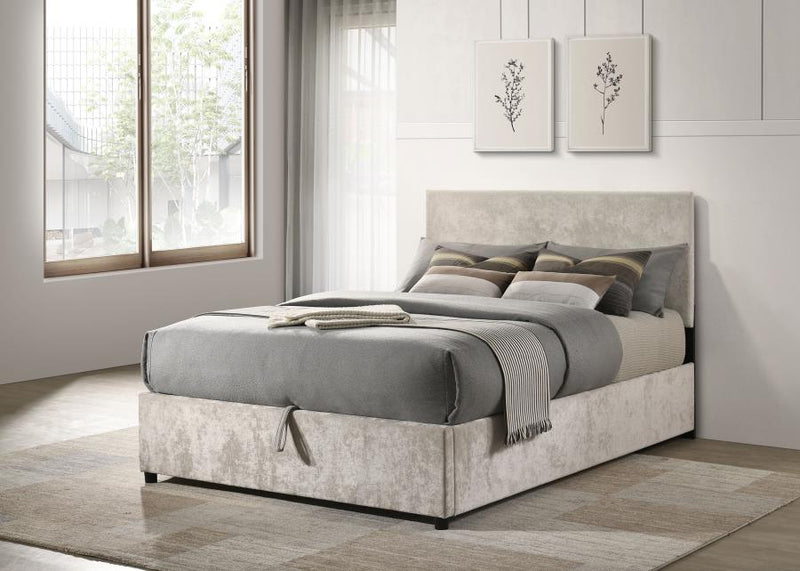Reeves Upholstered Lift-Top Storage Platform Bed Beige