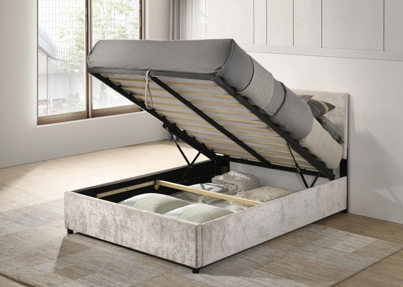 Reeves Upholstered Lift-Top Storage Platform Bed Beige