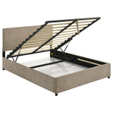 Reeves Upholstered Eastern King Lift-Top Storage Platform Bed Tan | Beige | Tan | 315918TANKE