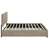 Reeves Upholstered Eastern King Lift-Top Storage Platform Bed Tan | Beige | Tan | 315918TANKE